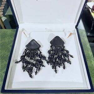 Vintage oversized Elegant Black Beaded Earrings